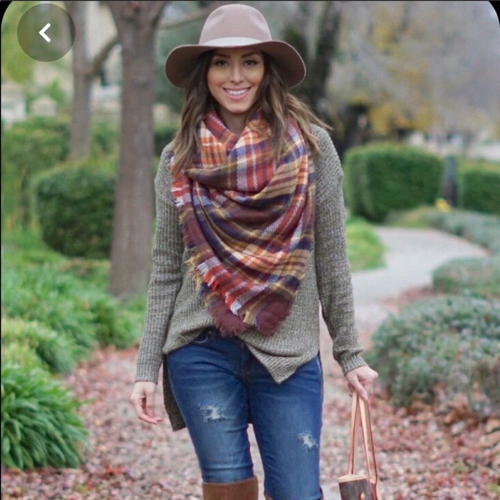 Red & mustard tartan plaid oversized blanket scarf